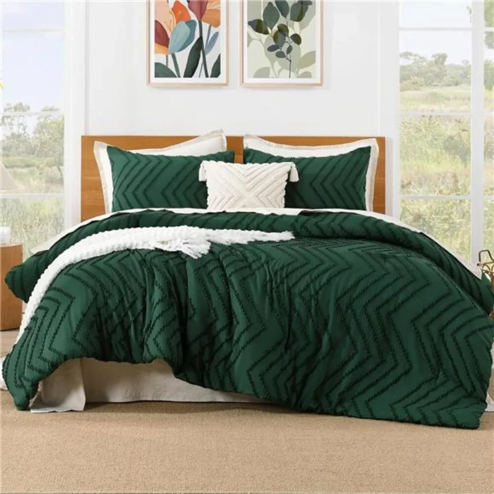 King, Queen, Full Comforter Set Dark Emerald Green, 3 Pieces Lightweight